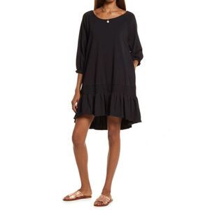FREE PEOPLE Beach Black Jenni Cotton Oversized Ruffle Shift Mini Dress Medium